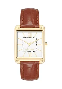 Rectangular Honey Faux Leather Strap Watch