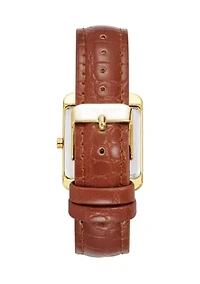 Rectangular Honey Faux Leather Strap Watch