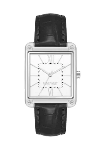 Textured Jet Band Silver Tone Watch