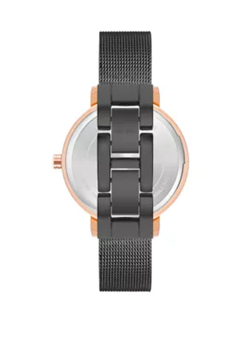 Women's 34 Millimeter Black Stainless Steel Mesh Band Watch