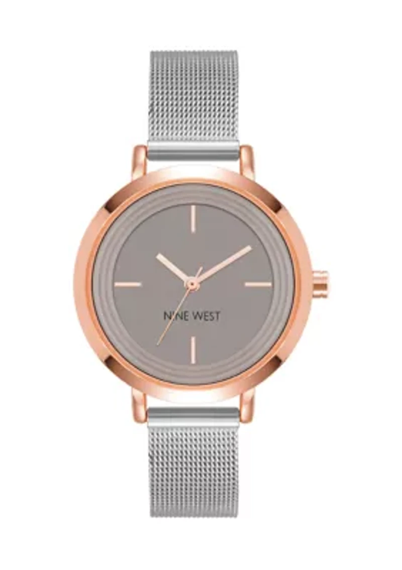Quartz Silver-Tone Stainless Steel Mesh Band Watch