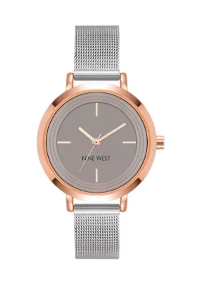  Quartz Silver-Tone Stainless Steel Mesh Band Watch