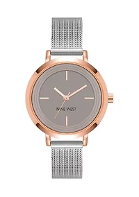  Quartz Silver-Tone Stainless Steel Mesh Band Watch