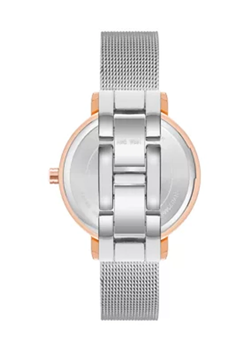 Quartz Silver-Tone Stainless Steel Mesh Band Watch