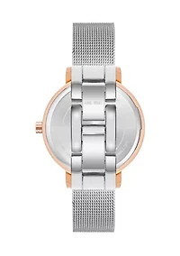  Quartz Silver-Tone Stainless Steel Mesh Band Watch