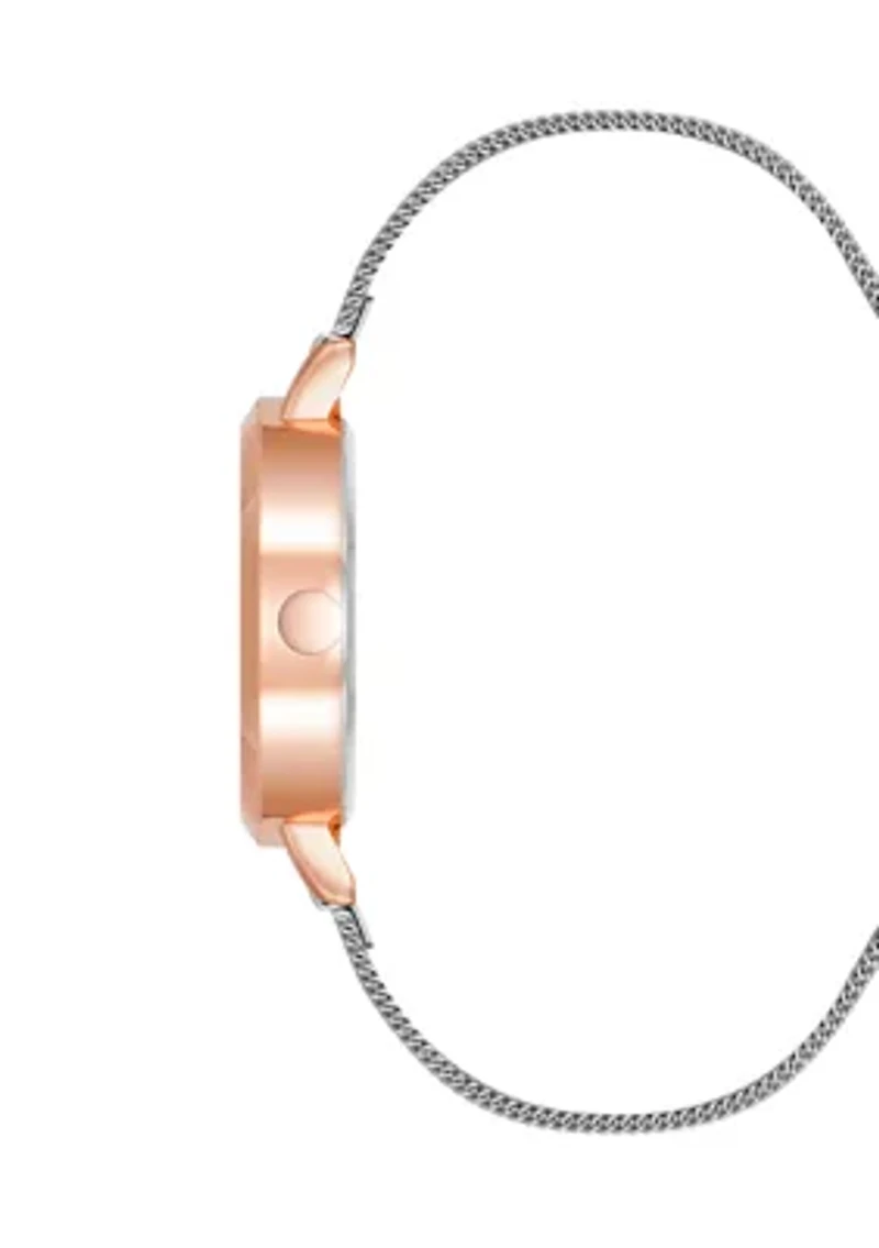 Quartz Silver-Tone Stainless Steel Mesh Band Watch