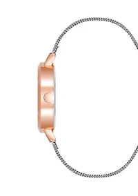  Quartz Silver-Tone Stainless Steel Mesh Band Watch