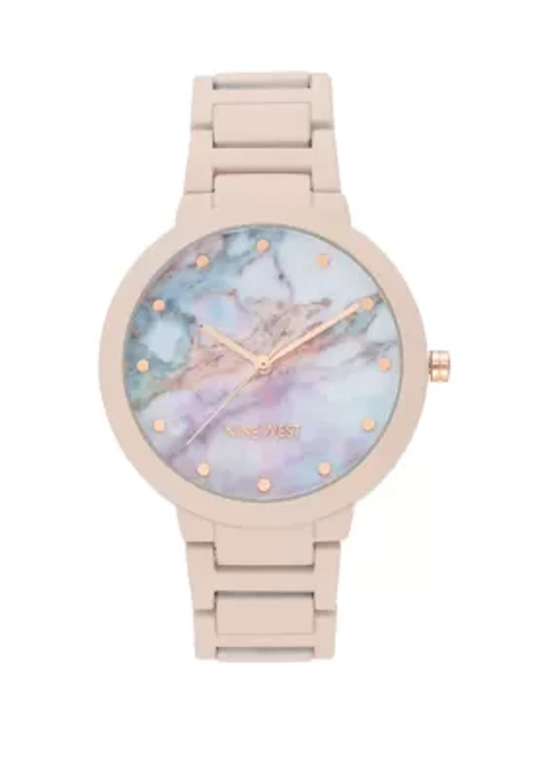 Women's 40.5 Millimeter Light Pink Rubberized Metal Link Bracelet Watch