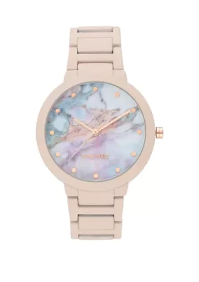 Women's 40.5 Millimeter Light Pink Rubberized Metal Link Bracelet Watch 