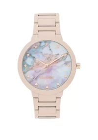 Women's 40.5 Millimeter Light Pink Rubberized Metal Link Bracelet Watch 
