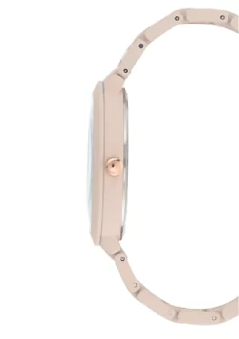 Women's 40.5 Millimeter Light Pink Rubberized Metal Link Bracelet Watch