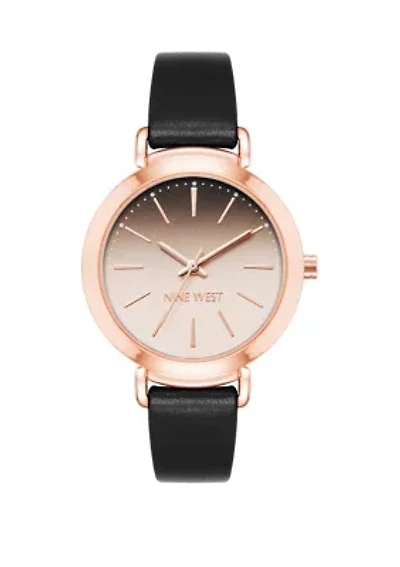 Women's 36 Millimeter Black Faux Leather Band Watch