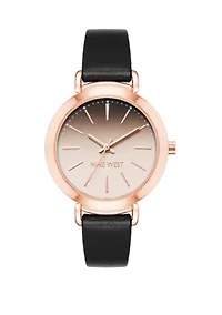 Women's 36 Millimeter Black Faux Leather Band Watch