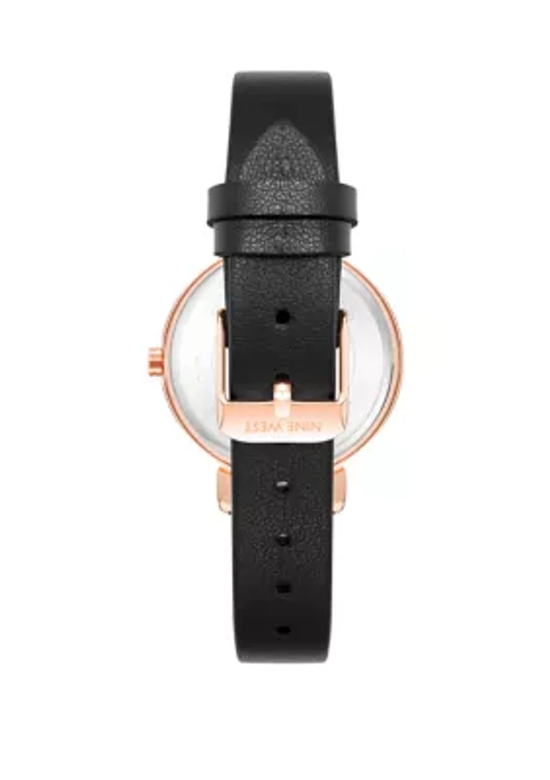 Women's 36 Millimeter Black Faux Leather Band Watch