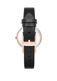 Women's 36 Millimeter Black Faux Leather Band Watch
