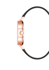 Women's 36 Millimeter Black Faux Leather Band Watch