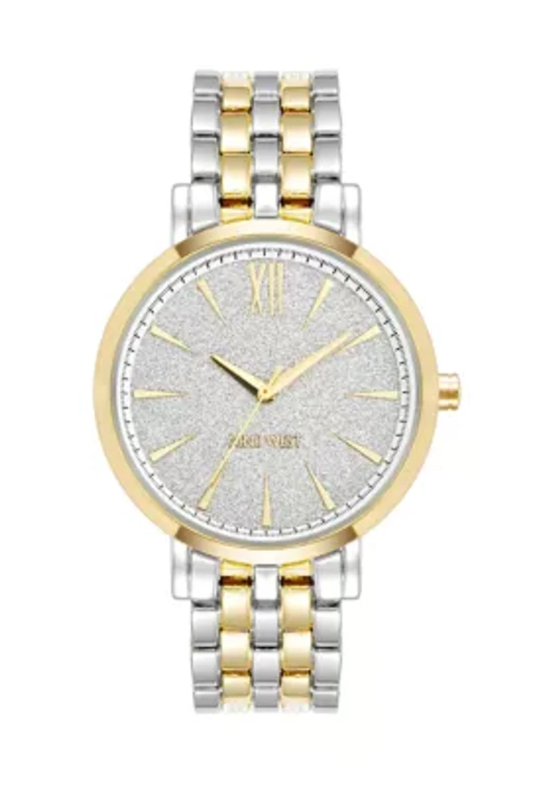 Round Two-Tone Alloy Link Bracelet Watch