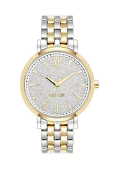 Round Two-Tone Alloy Link Bracelet Watch