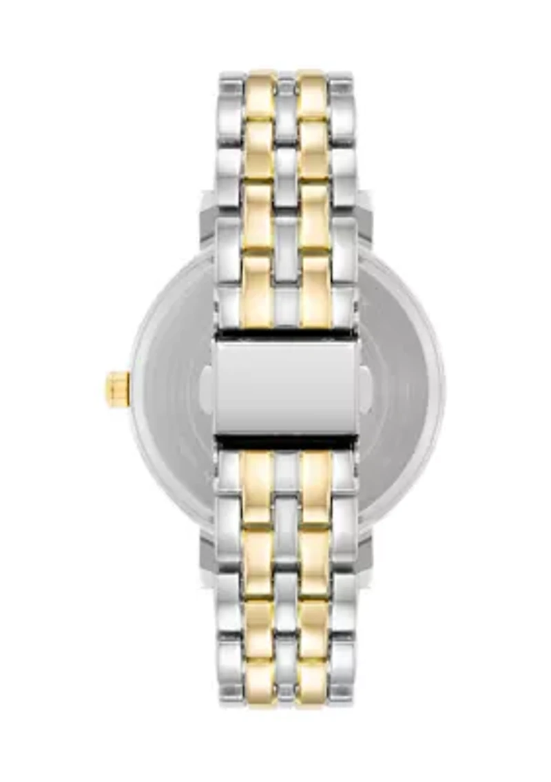 Round Two-Tone Alloy Link Bracelet Watch