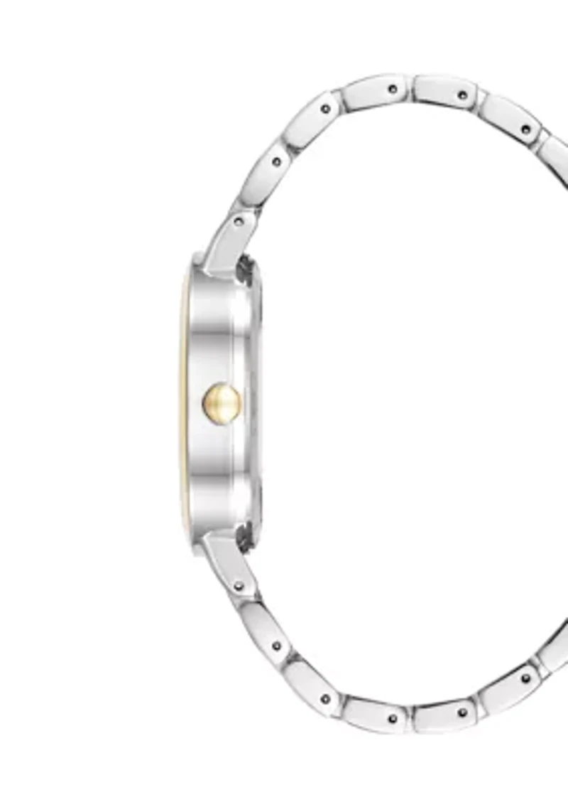 Round Two-Tone Alloy Link Bracelet Watch