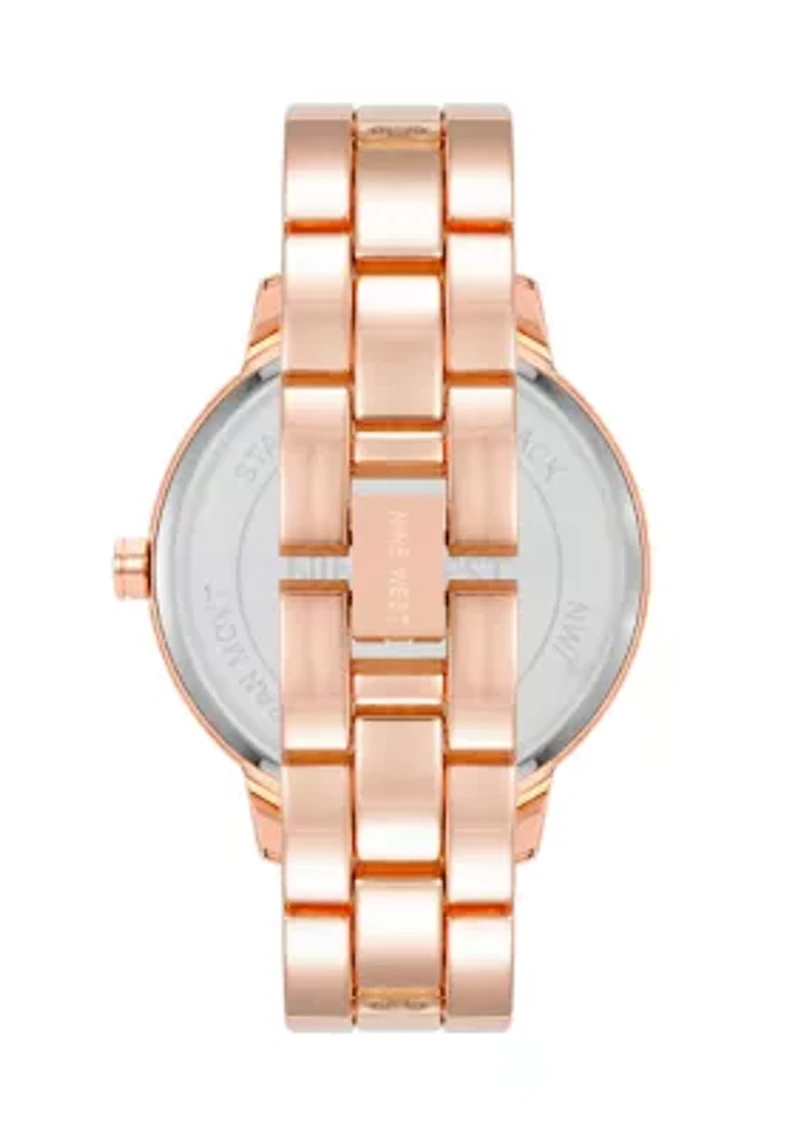 Women's Quartz Round Rose Gold-Tone Alloy Link Bracelet and Floral Pattern Watch
