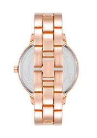 Women's Quartz Round Rose Gold-Tone Alloy Link Bracelet and Floral Pattern Watch