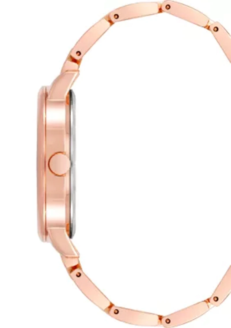Women's Quartz Round Rose Gold-Tone Alloy Link Bracelet and Floral Pattern Watch