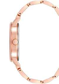 Women's Quartz Round Rose Gold-Tone Alloy Link Bracelet and Floral Pattern Watch