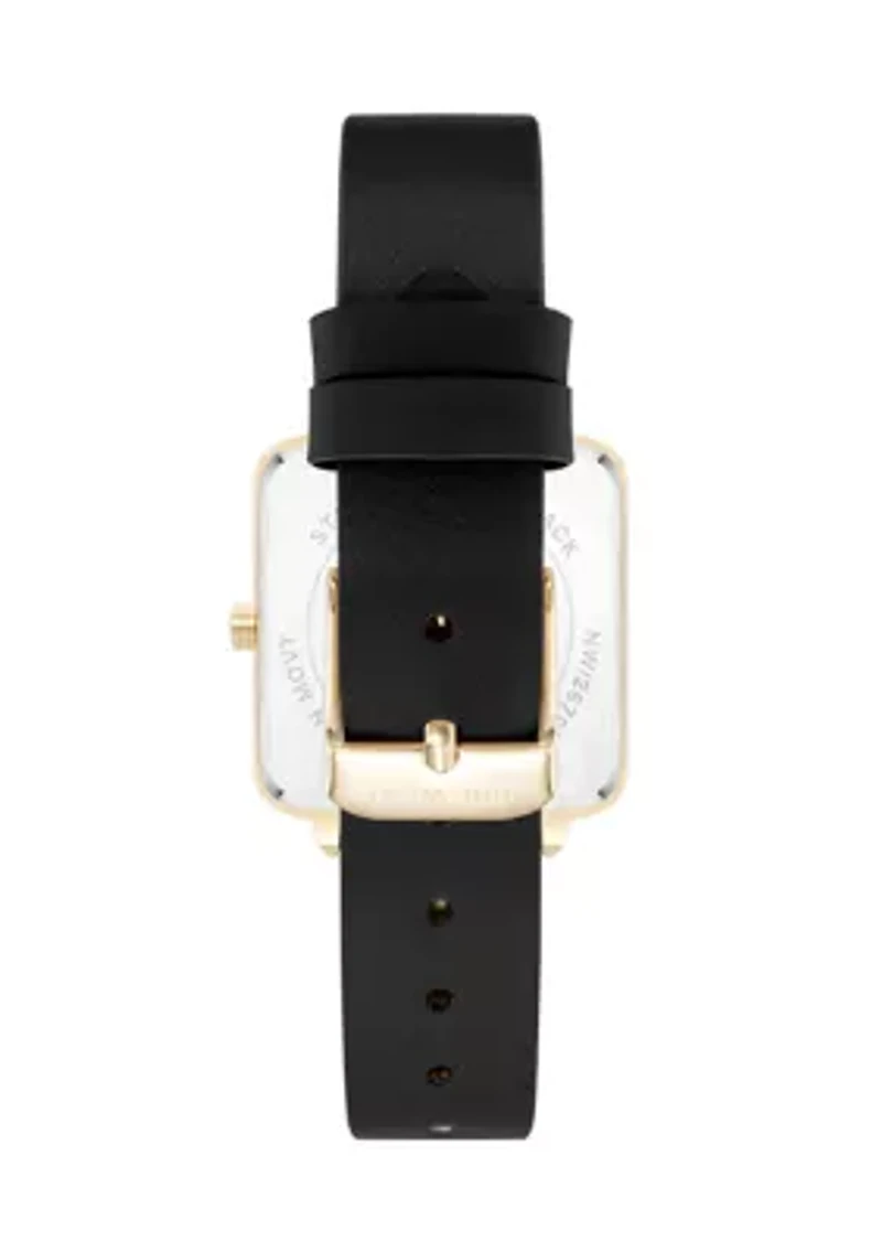 Square Black Faux Leather Band Watch