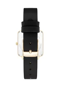 Square Black Faux Leather Band Watch
