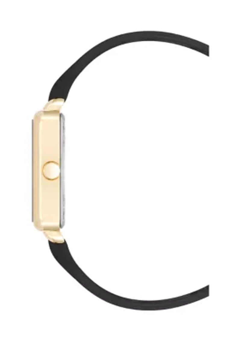 Square Black Faux Leather Band Watch