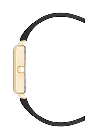 Square Black Faux Leather Band Watch
