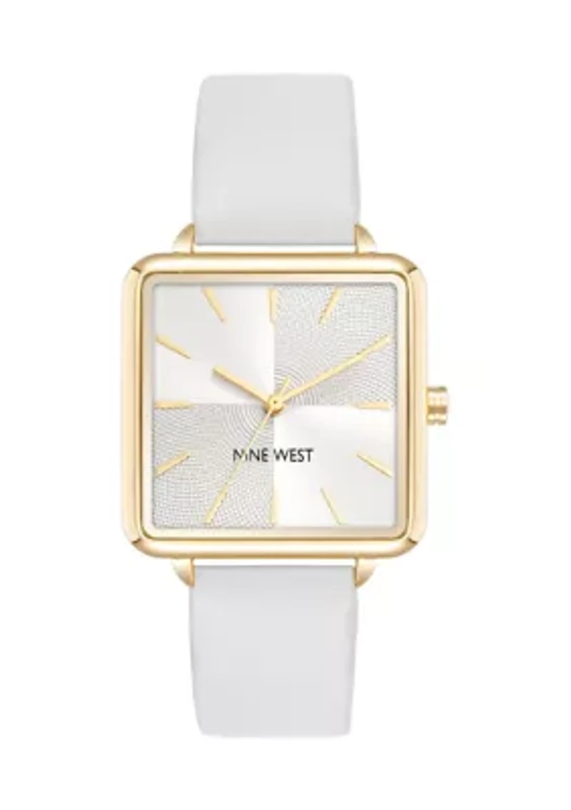 Women's Square White Faux Leather Band Watch