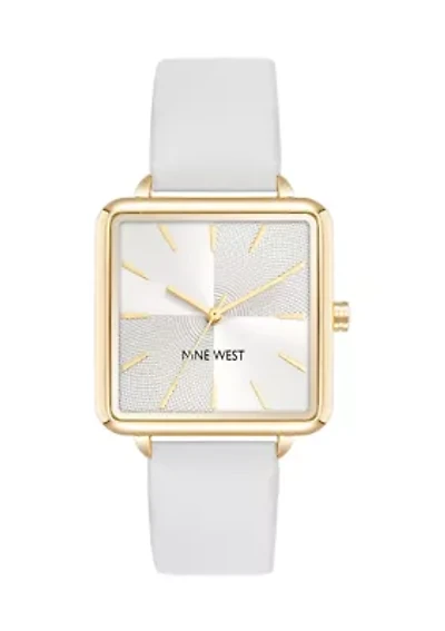 Women's Square White Faux Leather Band Watch