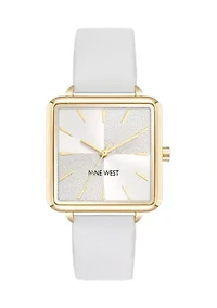 Women's Square White Faux Leather Band Watch
