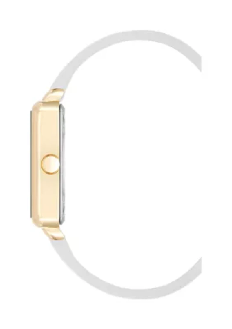 Women's Square White Faux Leather Band Watch
