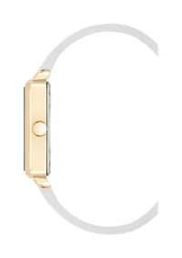 Women's Square White Faux Leather Band Watch