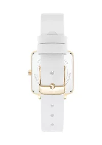 Women's Square White Faux Leather Band Watch