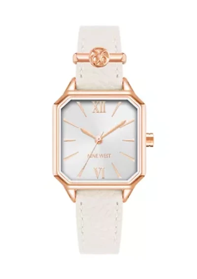 Women's Quartz Octagonal White Faux Leather Band Watch