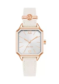 Women's Quartz Octagonal White Faux Leather Band Watch