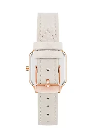 Women's Quartz Octagonal White Faux Leather Band Watch