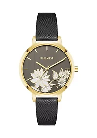 Faux Leather Band and Floral Pattern Watch
