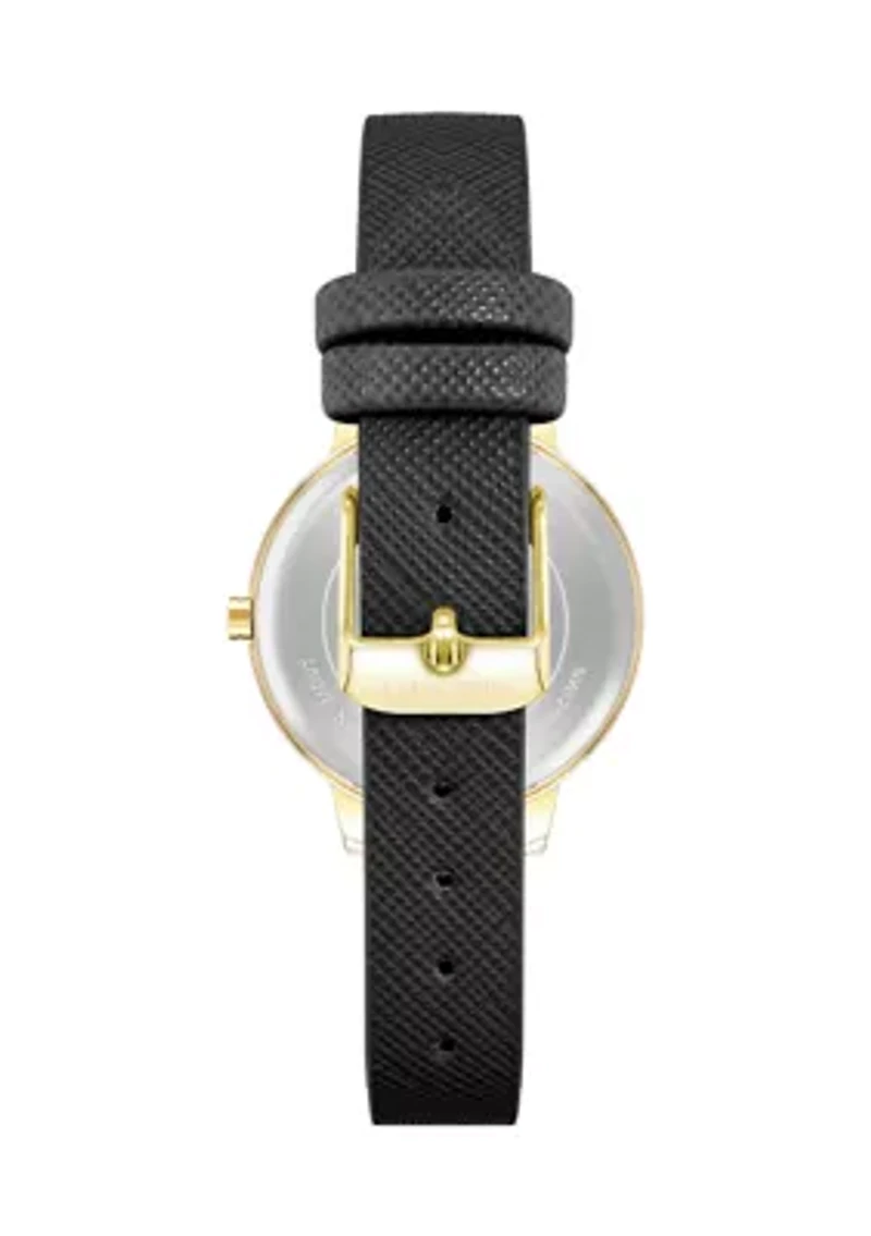 Faux Leather Band and Floral Pattern Watch