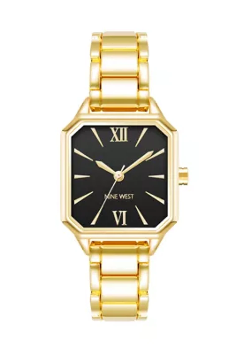Women's Quartz Square Gold-Tone Alloy Link Bracelet Watch, 27mm