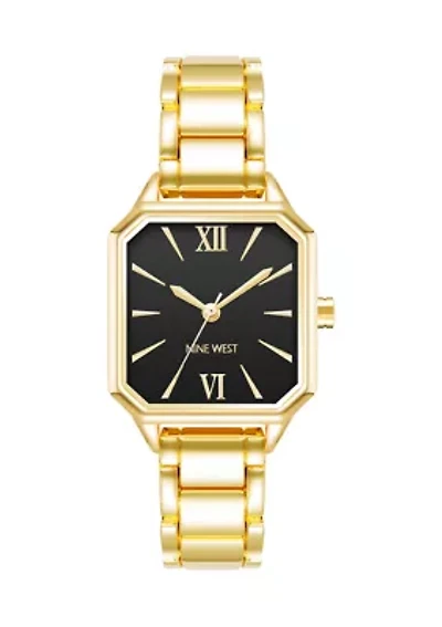 Women's Quartz Square Gold-Tone Alloy Link Bracelet Watch, 27mm