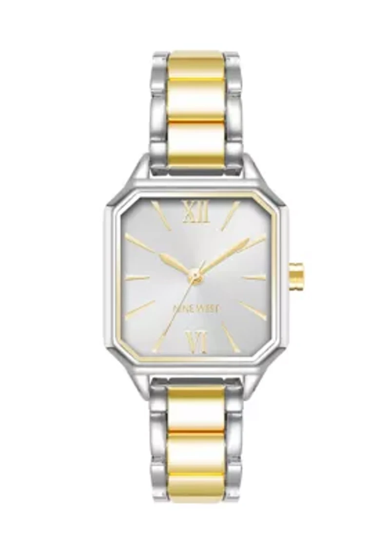 Women's Quartz Octagonal Two-Tone Alloy Link Bracelet Watch