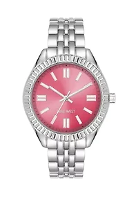 Pink Silver-Tone Alloy Link Bracelet Watch
