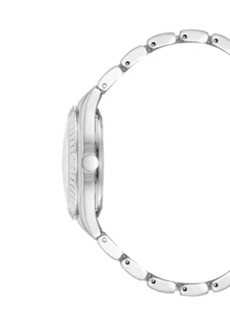 Pink Silver-Tone Alloy Link Bracelet Watch