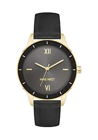 Women's Quartz Round Faux Leather Strap Watch