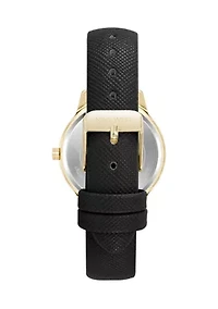 Women's Quartz Round Faux Leather Strap Watch